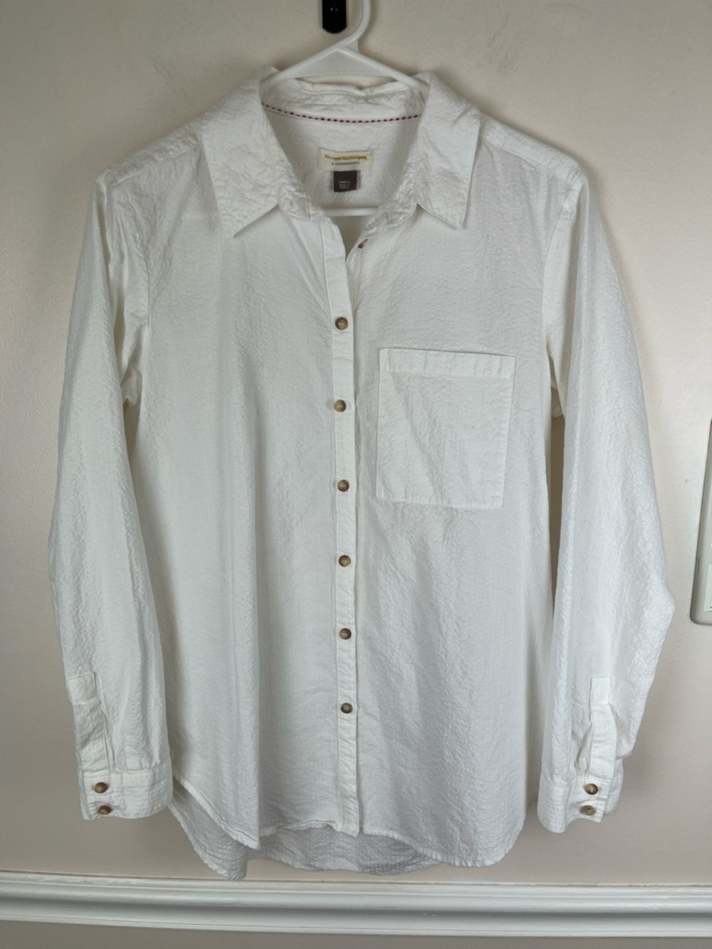 Pilcro by Anthropologie Classic Clean White Pebbled Button Down Shirt, Size S